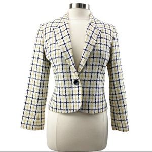 Pendleton Blazer Yellow and Navy Silk Cotton Plaid One Button Women's 8